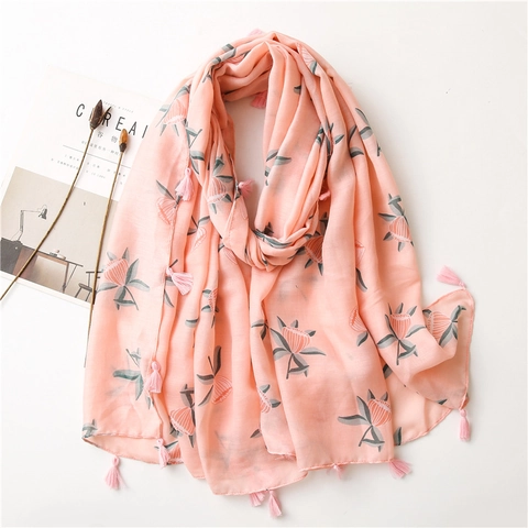 Bufanda Larga Con Estampado Floral Para Mujer Chal Vintage Algodón Poliéster Borla Protector Solar Playa Viaje