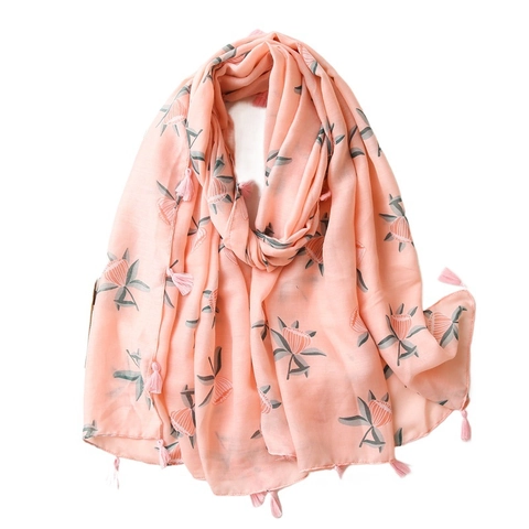 Bufanda Larga Con Estampado Floral Para Mujer Chal Vintage Algodón Poliéster Borla Protector Solar Playa Viaje