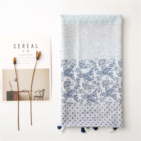 Bohemian Paisley Floral Scarf Shawl Cotton Linen Feel Polyester Lightweight Sunscreen Beach Tassel For Women