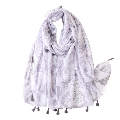 Bufanda Mujer Chal Ligero Mezcla Algodón Poliéster Flecos Mariposa Estampado Floral Dulce Elegante Abrigo De Moda
