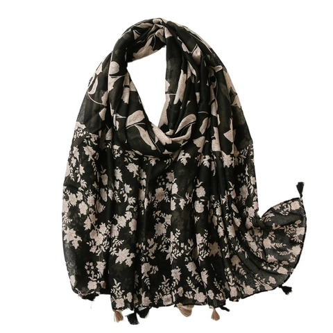 Chal Bufanda Elegante Con Estampado Floral Para Mujer Voile De Poliéster Ligero Con Borlas Estilo Vintage Protección Solar