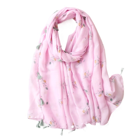 Bufanda Chal Para Mujer Estampado Floral Flecos De Borlas Ligero Transpirable Mezcla De Algodón Poliéster Dulce Elegante