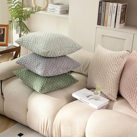 Moderner Minimalistischer Cord Gestreifter Kissenbezug Einfarbig Weiche Dekorative Kissenhülle Für Sofa Schlafzimmer Wohnzimmer Wohnkultur Quadratischer Lendenkissenbezug Ohne Einsatz Oder Mit Kern