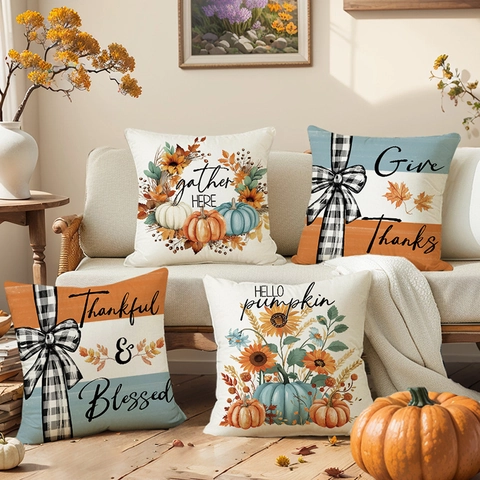 Herbst Thanksgiving Kissenbezüge Kürbis Sonnenblume Ahornblatt Druck Kissenhülle Polyester Leinen Textur Landhaus Deko