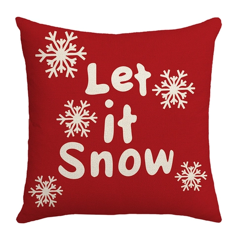 Housse De Coussin De Noël Taie D'Oreiller Polyester Lin Rouge Blanc Flocon De Neige Renne Décoration De Canapé
