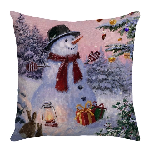 Christmas Pillowcase Polyester Vintage Santa Claus Snowman Reindeer Printed Square Cushion Cover For Sofa Holiday Home Decor