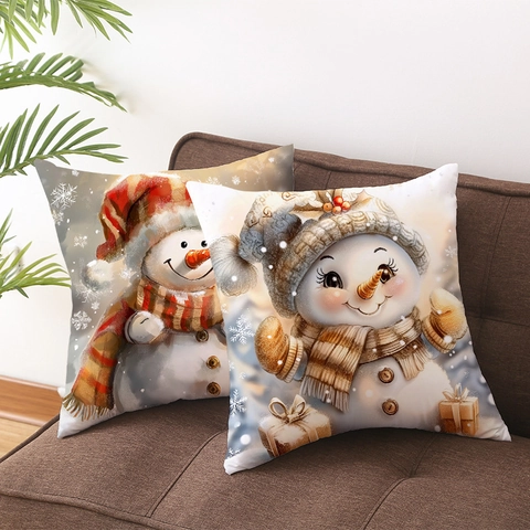 Kerst Sneeuwpop Kussensloop Polyester Vierkante Kussenhoes Sofa Woonkamer Winter Vakantie Decoratie