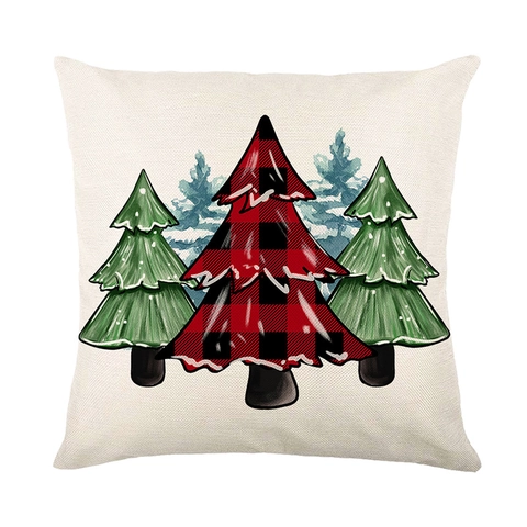 Kerst Kussensloop Rood Zwart Buffalo Plaid Print Linnen Textuur Vakantie Bank Decor Rendier Boom Ontwerp