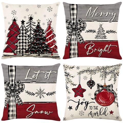Nordic Style Christmas Pillowcase Polyester Christmas Tree Snowflake Print Cushion Cover For Sofa Living Room Home Decor 45x45cm