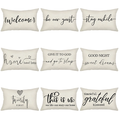 Thanksgiving Letter Print Decorative Pillow Covers Polyester Linen Look Cushion Case For Sofa Home Decor Typography