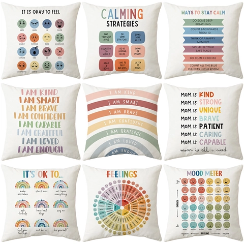 Emotionale Gesundheit Kissenbezug Weicher Plüsch Regenbogen Alphabet Druck Kissenhülle Für Sofa Zuhause Positiv