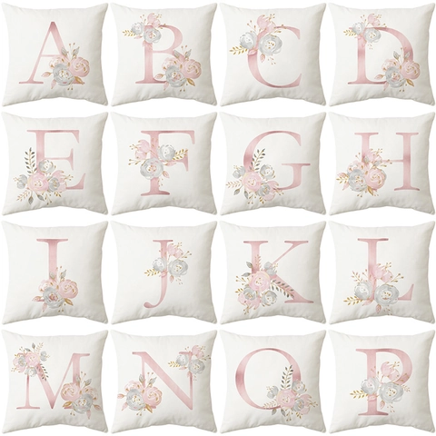 Alfabet Bloem Kussenhoes Polyester Bloemen Initiaal Letter Kussensloop Decoratief Modern Voor Woonkamer Sofa