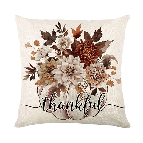 Autumn Harvest Thanksgiving Linen Pillowcase Pumpkin Truck Decor Cushion Cover For Sofa Living Room Square Home Decor