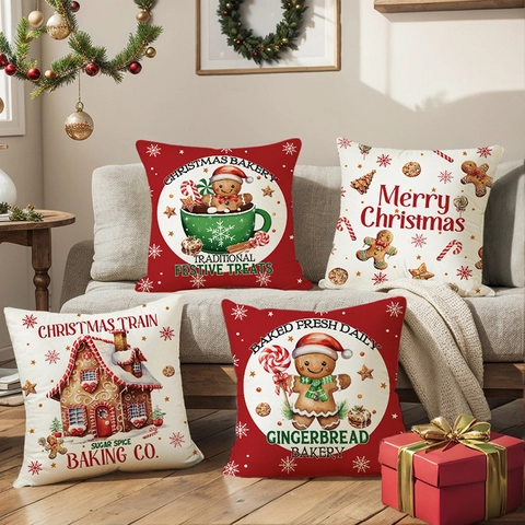 Weihnachten Lebkuchenmann Kissenbezug Polyester Dekorative Kissenhülle Für Sofa Wohnzimmer Xmas Home Dekor 45x45cm