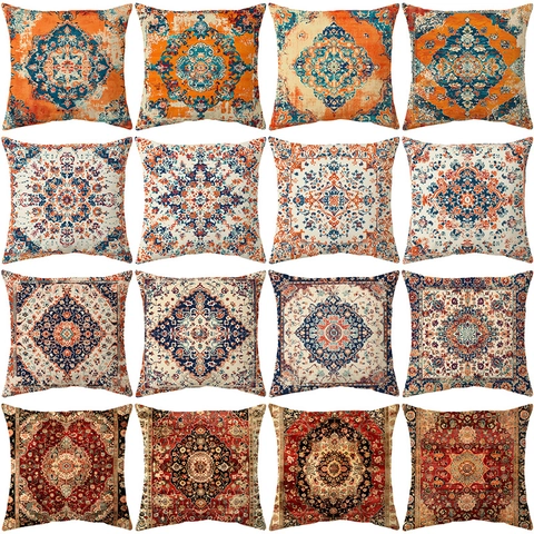 Bohemian Vintage Printed Short Plush Throw Pillow Case Persian Mandala Geometric Decorative Cushion Cover For Sofa Home