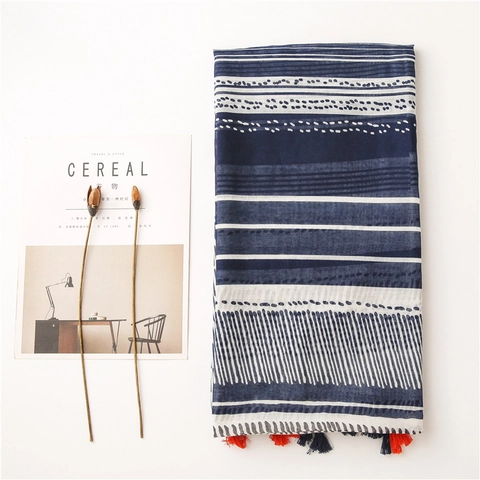 Damen Schal Stola Leinenoptik Polyester Geometrisch Streifen Gepunktet Quasten Leicht Sonnenschutz Künstlerisch Boho