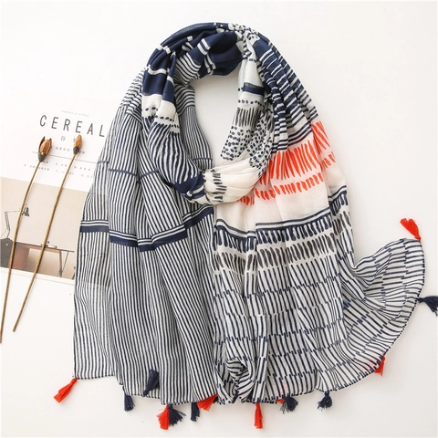 Damen Schal Stola Leinenoptik Polyester Geometrisch Streifen Gepunktet Quasten Leicht Sonnenschutz Künstlerisch Boho