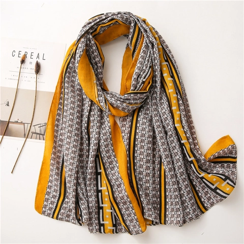 Écharpe Châle Imprimé Géométrique Lettres Polyester Toucher Coton Lin Solaire Wrap Mode Femme