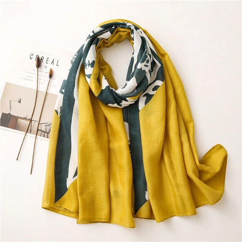 Bufanda Elegante para Mujer con Bloques de Color Chal Largo con Estampado Artístico Poliéster Tacto Algodón para Otoño Invierno