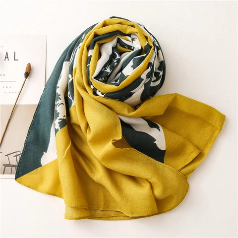 Bufanda Elegante para Mujer con Bloques de Color Chal Largo con Estampado Artístico Poliéster Tacto Algodón para Otoño Invierno