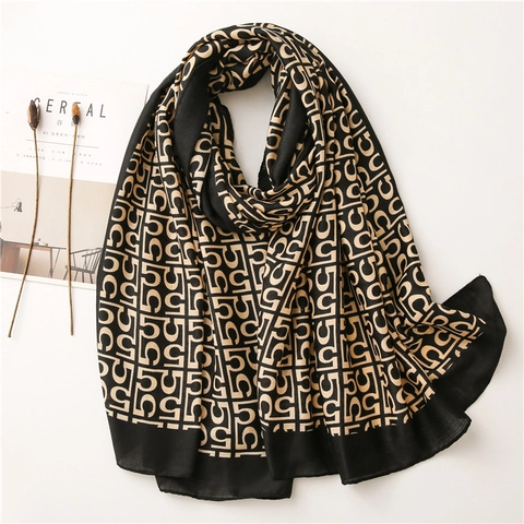Dames Mode Lange Sjaal Sjaal Geometrische Monogram Print Katoen Linnen Gevoel Zacht Warm Accessoires