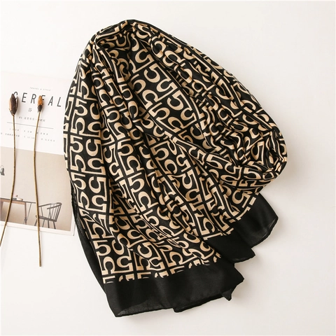 Dames Mode Lange Sjaal Sjaal Geometrische Monogram Print Katoen Linnen Gevoel Zacht Warm Accessoires