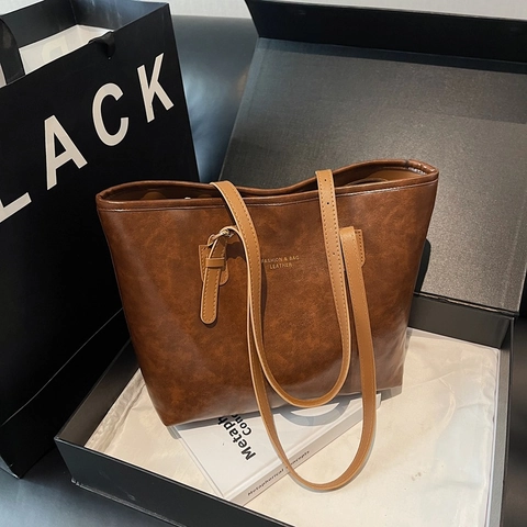 Vintage Damen Tote Bag Mit Großer Kapazität PU-Leder Retro Schultertasche Mit Verstellbarem Riemen Für Arbeit Und Reise
