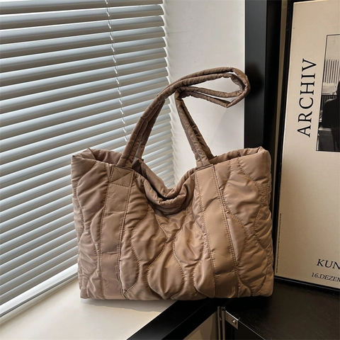 Borsa Tote Trapuntata di Grande Capacità per Donna in Nylon con Motivo a Onde Borsa a Spalla per Pendolarismo Scuola Tempo Libero