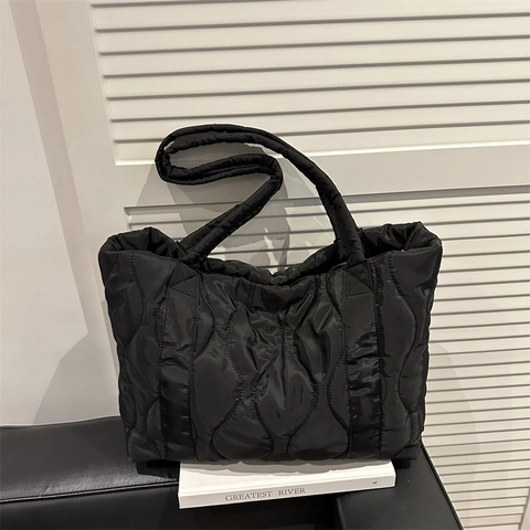 Borsa Tote Trapuntata di Grande Capacità per Donna in Nylon con Motivo a Onde Borsa a Spalla per Pendolarismo Scuola Tempo Libero