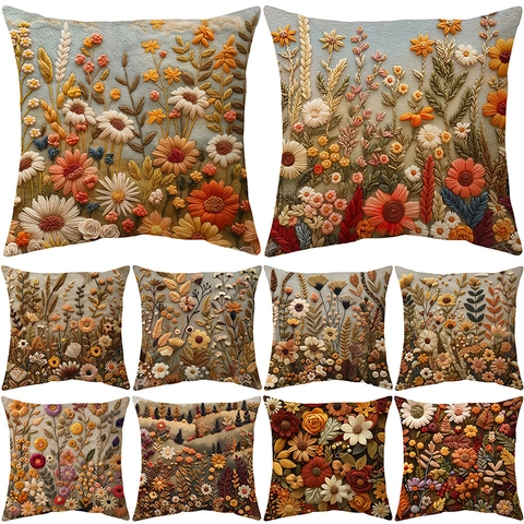 Vintage Floral Throw Pillow Covers Bohemian Flower Decorative Cushion Cases For Sofa Living Room Home Decor Short Plush