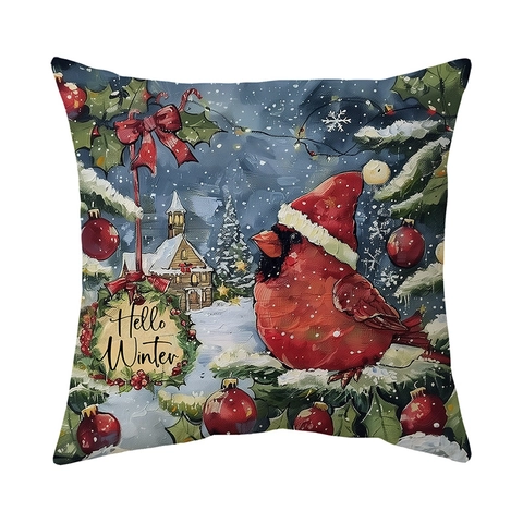 Funda de Almohada de Navidad Pintura al Óleo Vintage Felpa Corta Ultra Suave Muñeco de Nieve Papá Noel Camión Retro Funda de Cojín