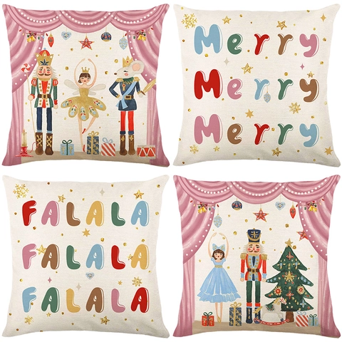 Weihnachts Kissenbezüge Nussknacker Ballerina Mäusekönig Bedruckt Polyester Leinentextur Dekorative Kissenhüllen Feiertags