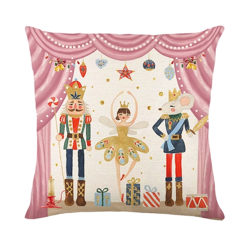 Weihnachts Kissenbezüge Nussknacker Ballerina Mäusekönig Bedruckt Polyester Leinentextur Dekorative Kissenhüllen Feiertags