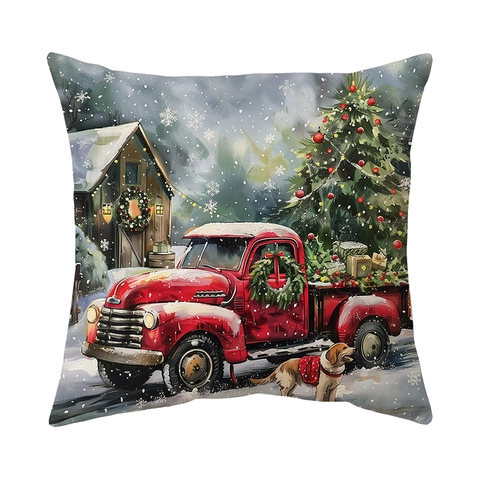 Vintage Farmhouse Christmas Throw Pillow Covers Soft Plush Square Cushion Cases For Sofa Home Decor Holiday Gift Noel Print