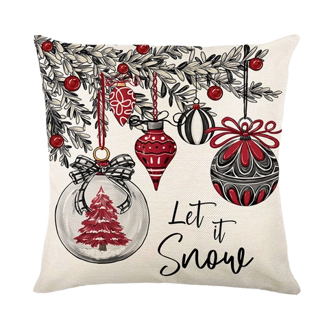 Fundas De Almohada De Navidad Fundas De Cojín Decorativas Textura Lino Poliéster Impreso Decoración Hogar De Invierno Sofá