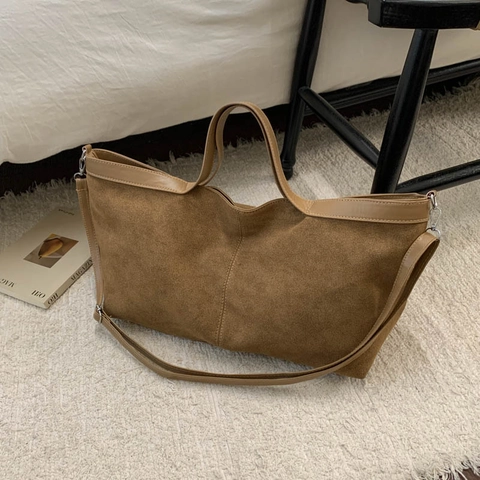 Borsa Tote Grande Donna in Pelle PU Opaca Consistenza Scamosciata Borsa a Spalla Con Tracolla Rimovibile per Pendolarismo Quotidiano