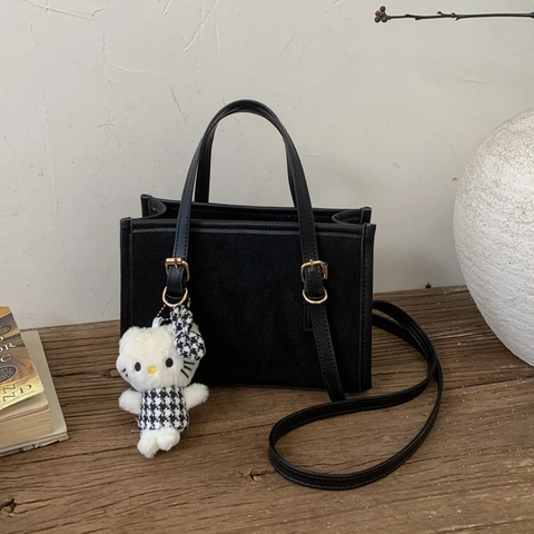 Vintage Scrub PU Leather Tote Bag Large Capacity Retro Square Commuter Shoulder Bag For Women Street Fashion Handbag