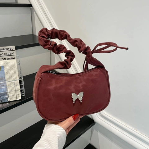 Sac Bandoulière Sous Les Aisselles Imprimé Léopard Simili Cuir Poignée Froncée Papillon Métal Rétro Mode Femme