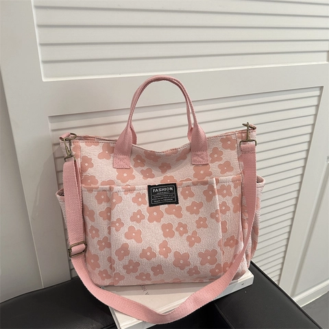 Sac Fourre-tout en Toile Florale pour Femmes Grande Capacité Sac à Épaule Vintage Avec Bandoulière Réglable Style Coréen