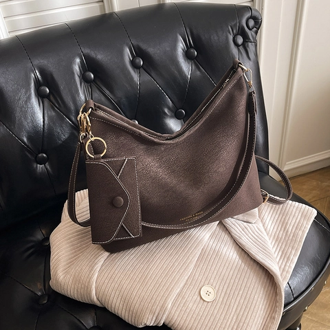 Bolso De Hombro Hobo Para Mujer Gran Capacidad Cuero PU Costuras En Contraste Bolsa Desmontable Retro Urbano Simple