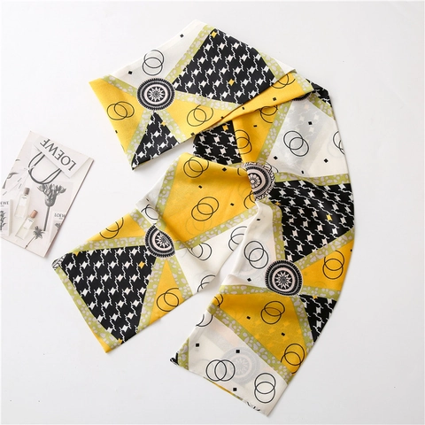 Sciarpa Di Raso Lunga Stretta Donna Foulard Raso Sottile Stampa Geometrica Pied De Poule Nastro Versatile Retrò Elegante Accessorio