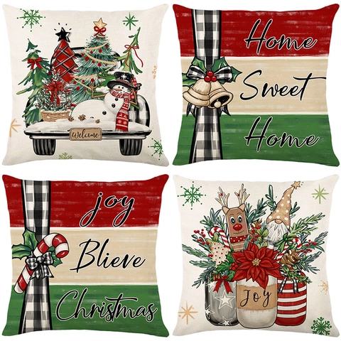 Weihnachts Kissenbezüge Polyester Leinenoptik Dekorative Kissenhüllen Für Sofa Schlafzimmer Zuhause Urlaub Festliche Drucke