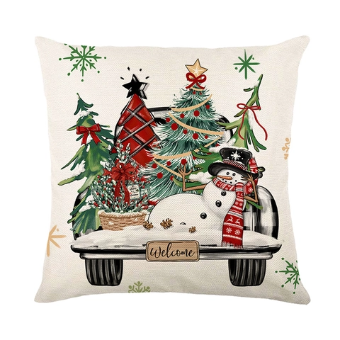 Weihnachts Kissenbezüge Polyester Leinenoptik Dekorative Kissenhüllen Für Sofa Schlafzimmer Zuhause Urlaub Festliche Drucke
