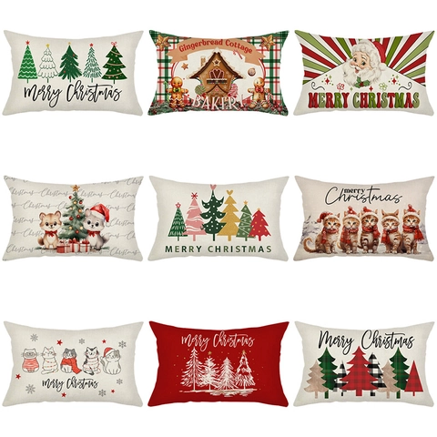 Kerst Kussensloop Lendenkussenhoes Feestelijke Vakantie Decoratie Sofa Slaapkamer Rechthoekig Polyester Afdrukken
