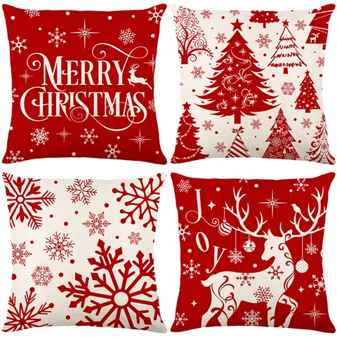 Nordic Style Christmas Decorative Pillow Cover Polyester Red White Snowflake Reindeer Tree Print Sofa Cushion Case Home Decor