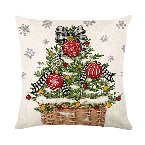 Kerst Polyester Kussensloop Bedrukt Merry Bright Slee Boom Geruit Strik Feestelijk Rood Sofa Sierkussenhoes Huisdecoratie
