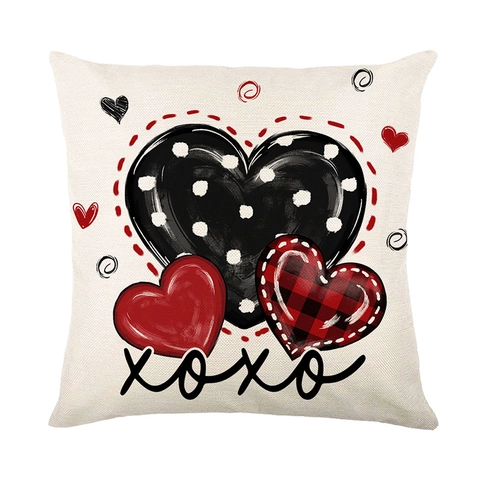 Valentijnsdag Kussenslopen Polyester Linnen Hart Ruit Patronen Decoratieve Kussenhoezen Voor Bank Woonkamer