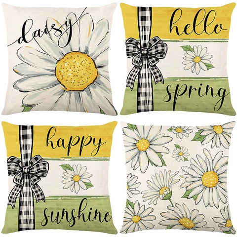 Nordic Style Spring Daisy Printed Cushion Covers Polyester Throw Pillowcases For Sofa Home Decor Living Room Bedroom
