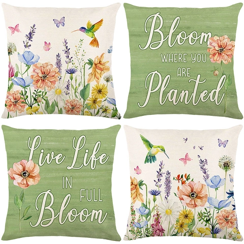 Blumen Vogel Kissenbezug Baumwolle Leinen Quadratischer Kissenhülle Schmetterlinge Inspirierende Zitate Sofa Heimdeko