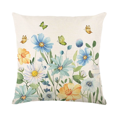 Funda De Cojín Flores De Margarita Home Sweet Home Decorativa Para Sofá Sala De Estar Mezcla De Poliéster Y Lino
